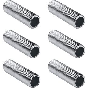 Othmro 10Pcs Zinc Plated Lamp Pipe Nipple, M10 Thread 1-3/16"(30mm) Length 1/16"(1mm) Pitch Hollow Lamps Repair Part Hardware for Lamp Lights, Zinc Plated Silver Tone All Threaded