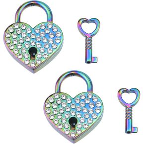 KUMGROT 2 Pcs Small Heart Shaped Lock Metal Mini Locks with Keys Rhinestone Padlock for Jewelry Storage Box Luggage Diary Book, Multicolor