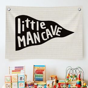 Boys Room Decor Boys Flags for Room, Little Man Cave Canvas Banner Wall Hanging Banner Decor, Black and White Wall Flags with 2 Brass Grommets for Playroom Toddler Baby Boys Nursery Bedroom