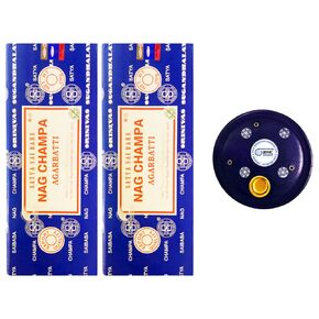 Satya Sai Baba Nag Champa Incense Sticks 250g - Pack of 2 Boxes with Wooden Incense Holder by Behal International