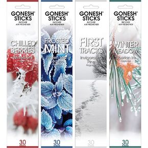 Gonesh Scents of Winter - Incense Sticks Variety Pack - Non-Toxic 10" Slow Burn Aromatic Sticks - Winterberry, Invigorating Pine, Siberian Iris, Mint Leaves - 30 Sticks Each