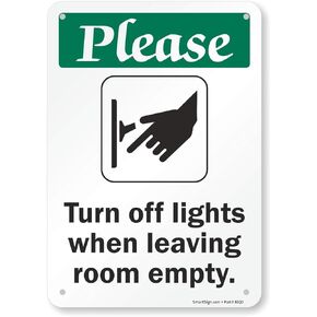 SmartSign - S2-0367-PL-10 SmartSign"Please - Turn Off Lights When Leaving Room Empty" Sign | 7" x 10" Plastic