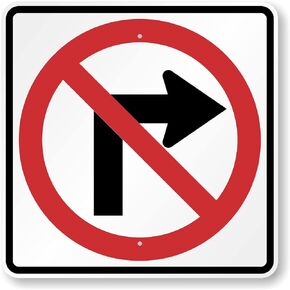 SmartSign 24 x 24 inch No Right Turn MUTCD-Compliant Metal Sign (Symbol Only), 80 mil Aluminum, 3M Laminated Engineer Grade Reflective Material, Red, Black and White