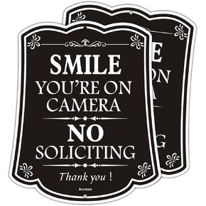 Smile You’re on Camera Sign No Soliciting Sign for House, 10" x 12" Inches, No Soliciting Sign for Front Door, Home, Business, Office Wall Decor