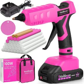 Hot Glue Gun, 20V Pink Cordless Glue Gun with 30 PCS Full Size Glue Sticks, 2Ah Rechargeable Battery Glue Gun Kit for DIY, Arts & Craft, Decorations, Gift for Women