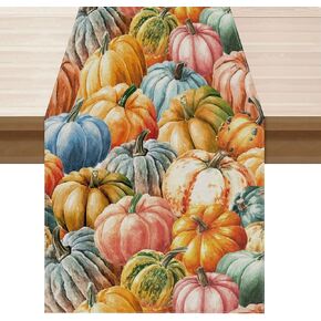 Fall Watercolor Pumpkin Autumn Table Runner Table Decoration for Home Kitchen Indoor Holiday Decor 13x60 Inch
