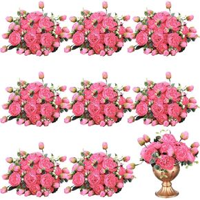 Hoteam 24 Bundles Artificial Peonies Flowers Wedding Faux Flowers Silk Peony Bouquet Bulk Bride Fake Florals Arrangements for Table Centerpieces Wedding ​Party Vase Decor (Light Pink) in Kuwait