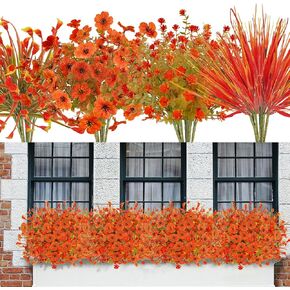 24 Pcs Artificial Fall Flowers Outdoor Decor Fake Autumn Plants Fake Fall Flower Arrangement for Home Porch Window Box Pathway Wedding Harvest Thanksgiving Party