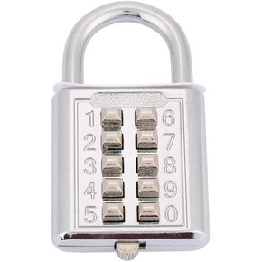 Combination Padlock 10 Keypads and 5 Digit Password Keyless Lock 6mm Lock Rod Digit Padlock for Luggage Lockers(10-Key Electric Silver)