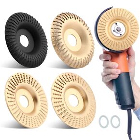 4PCS Wood Carving Disc Set for 4" or 4 1/2" Angle Grinder with 5/8" Arbor, Grinding Wheel Shaping Disc for Wood Cutting, Grinder Cutting Wheel Attachments(Color:Gold+Black)