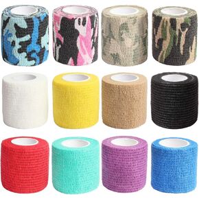 Self Adhesive Tape,Cohesive Wrap Bandages,Camouflage Wrap Tape for Hunting,Strong Elastic Stretch Sports Tape for Wrist Sprains & Swelling,12 Pack-2"x5 Yards(12 Color)