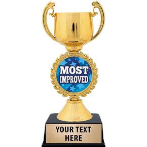 Crown Awards Personalized Most Improved Trophy, 7.25" Gold Cup Most Improved Trophies with Free Custom Engraving Prime