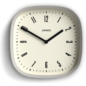 JONES CLOCKS Retro Square Wall Clock in Acrylic, The 'Marvel' in Grey, 25 x 25 x 5cm