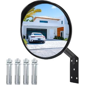 12-Inch Convex Security Corner Mirror (Clear View) - Adjustable Fixing Bracket, Wide Angle, Indoor and Outdoor Use - Ideal for Warehouse, Office, Parking Garage, and Traffic Safety (Black)
