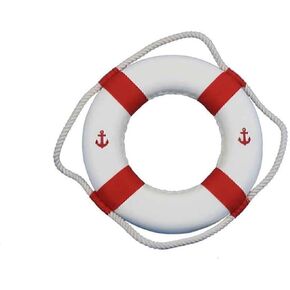 Handcrafted Model Ships Classic White Decorative Anchor Lifering with Red Bands 10"- Lifering Decoratio