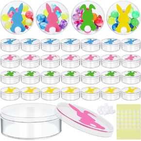 36 Packs Easter Candy Acrylic Boxes Easter Treat Box with Bunny Lid Small Clear Round Box Easter Container Easter Basket Stuffers for Cookie Candy Sweets Kids Easter Party Favor Gifts