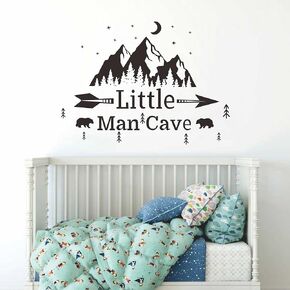 Little Man Cave Mountains Vinyl Decals, Landscape with Animals Stickers, Mountain Moon Stars Decal for Nursery Room,Kids Décor A9 (White)