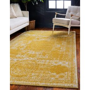 Unique Loom Bromley Collection Area Rug - Wells (96" Round, Yellow/ Ivory)