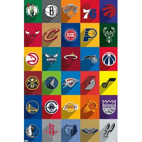 Trends International NBA League - Logos 24 Wall Poster, 22.37" x 34.00", Poster & Clip Bundle