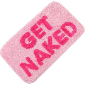 Get Naked Bath Mat Cute Bathroom Rugs Fast Absorbent Soft Microfiber Shower Mat Non-Slip Backing Carpet for Bathtub Bedroom Floor Machine Wash Pink 12x24