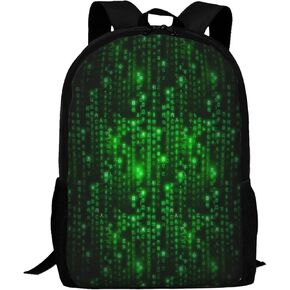 Programmer Backpacks Green Matrix-Symbols Digital Binary Code on Dark School Bags Travel Backpacks Laptop School Bookbag 17 inch Large Daypack Rucksack for Women Men Teens Kids