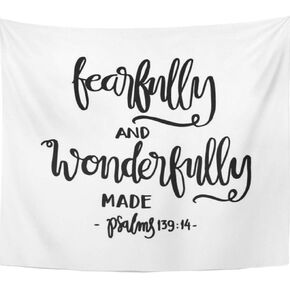 Emvency 50"x60" Tapestry Mandala Hippie Wall hangings Fearfully and Wonderfully Made Hand Lettered Saying Modern Calligraphy Home Decor Tapestries for Bedroom