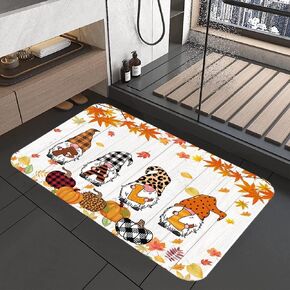 Fall Bathroom Rugs, Autumn Pumpkin Gnome Design Thanksgiving Bath Mats for Bathroom, Fall Bathroom Decor Mat with Non Slip Backing,17x29 inch, Orange