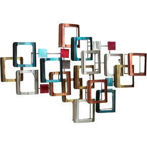 Touch of Class Retro Modo Metal Wall Sculpture - Multi Jewel Tones- Contemporary Style - Large Geometric Art Decor- Abstract Aesthetic - Modern Metallic Sculptures for Bedroom, Living Room