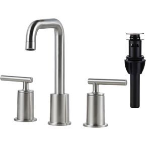 VXV Brushed Nickel Bathroom Faucet 3 Hole, 8 Inch Widespread Bathroom Sink Faucet, 2-Handle Bath Vanity Faucets with Pop-up Drain, 3 Pieces Basin Faucets 360° Swivel Spout Modern Lavatory Faucet