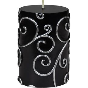 Pillar Candles, 3 by 4-Inch, Black Scroll