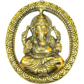 Ganesha Wall Hanging Metal Ganesh Statue Round Sculpture Idol Indian Traditional Wall Hanging Décor Antique Ganpati Statue for Home Entrance Temple décor Puja Home Decorations(Size:- 6"X4")
