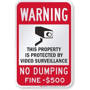 SmartSign - K-7486-500-EG-12x18 "Warning - Property Protected by Video Surveillance, No Dumping" Sign | 12" x 18" 3M Engineer Grade Reflective Aluminum 12" x 18" 3M EG Reflective Aluminum
