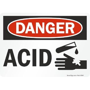 SmartSign 5 x 7 inch “Danger - Acid" OSHA Label with Graphic, 3 mil Laminated Adhesive Polyester, Red, Black and White
