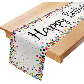72 Inches Happy Birthday Table Runner, White Birthday Celebration Party Table Decoration