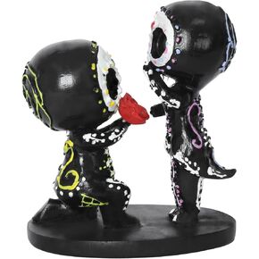 Sugar Skull Couple Figurine Statue Couples Cute Skeleton Mexican Halloween Day of The Dead Figurines Decor(Parent-Child)