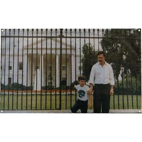 Banger - Pablo Escobar In Front Of White House Iconic Retro Photo Funny Motivational Inspirational Office Gym Wall College Dorm Room Decor Design on a 3X5 Feet Flag with 4 Grommets for Easy Wall