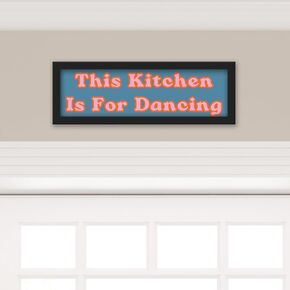 This Kitchen is for Dancing Sign: 15.7" × 6.1" Farmhouse Kitchen Signs Wall Decor, Funky Wall Art For Kitchen, Wood Framed Kitchen Wall Decorations, Housewarming Gift Ideas Light Pink