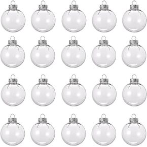 20 Pcs Clear Plastic Fillable Ornament Balls, Removable Top Clear Hanging Ornaments Ball, DIY Plastic Ornaments Round Balls, Perfect for Decoration On Christmas Trees, Wedding, Party (60 mm)