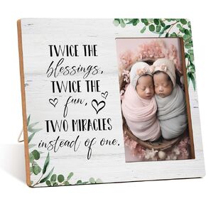 Twins Photo Frame - Twice The Blessings Twice The Fun Pregnancy Announcement Picture Frame - Twins Gifts for Babies - Twins Gifts For Mom Dad Grandma Grandpa -B04
