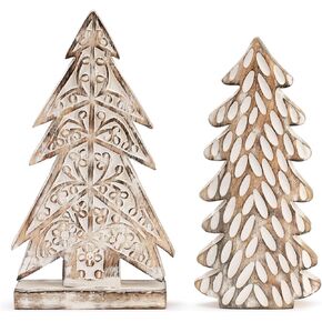 DEMDACO Christmas Tree Whitewashed Mango Wood Christmas Figurine Set of 2