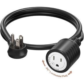 Extension Cord 6 Feet, Indoor/Outdoor Extension Cord with Flat Plug, 3 Prong Grounded Wire, 35°Lockable Plug, Against Accidental Power-Off & Safe, 16AWG 13A 125V 1625W, UL Listed (Black)…