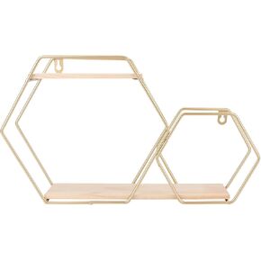 Metal Hexagon Shelves for Wall, Hexagon Floating Shelves Wall Decor, No Punch Modern Metal Wall Shelf for Home, Office Decorations (Black)