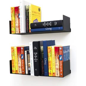 Floating Bookends Wall Mounted Metal Display Shelf (Set of 2) White