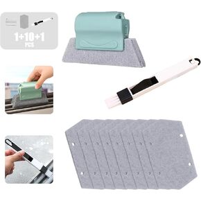 Window Groove Cleaning Tools Set,Small Multipurpose Track Brush with dustpan,Magic Gap Scouring Pad with 10 Replacement Sponge,Sliding Door Slot Cleaner Tools,Hand-held Family Sill Crevice Clean Scrub