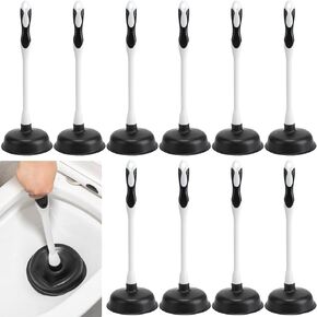 Uiifan 10 Pcs Toilet Plunger Bulk with Plastic Handle 16.54 x 5.71 Inches Rubber Bowl Brush Plungers for Bathroom Heavy Duty Plunger for Drain Cleaning (Black)