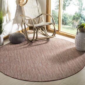 SAFAVIEH Courtyard Collection 4' Round Red/Beige CY8022 Indoor/ Outside Waterproof Easy cleansingPatio Backyard Mudroom Area Mat