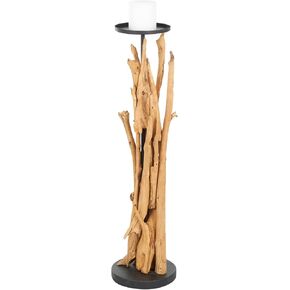 Deco 79 Teak Wood Handmade Tall Tree Branch Floor Candle Holder with Black Metal Accents, 10" x 10" x 31", Brown