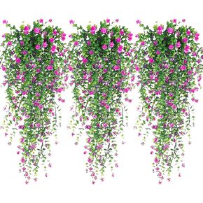 Artificial Hanging Flowers, 3 Pcs Fake Hanging Plants, Artificial Vines for Outdoors, Fake Ivy Vine UV Resistant No Fade Faux Plants for Indoor Decoration Outside Garden Patio Yard Greenery Decor