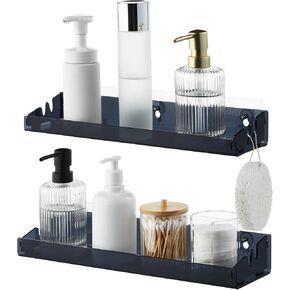 Navaris Opaque White Acrylic Shower Shelves (Set of 2) - Stick On or Screw Mount Adhesive Shelves for Bathroom - No Drilling or Nails Thin Plastic Wall Shelf