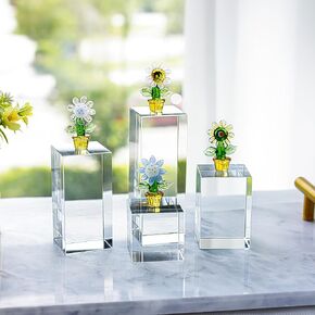 ZEERSHEE Set 4 Clear Crystal Cube Display Blocks Square Glass Display Stand for Collectibles Art Craft Transparent Solid Bases for Jewelry Cosmetic Crafts Closet Show